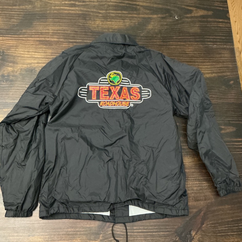 Texas Roadhouse Windbreaker Button Up Jacket Nylon Black Men's Size M - RARE